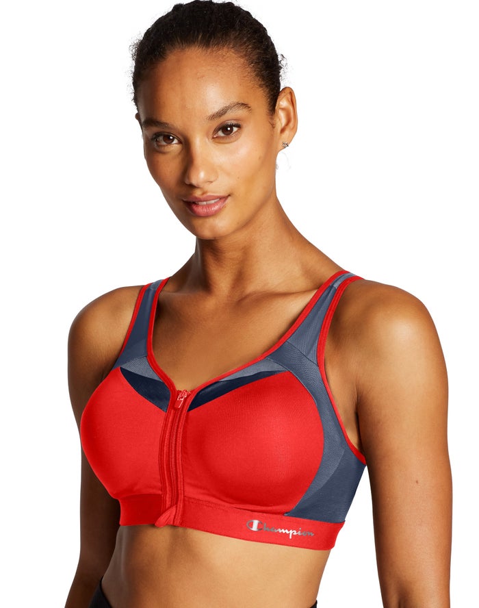 Champion Womens Sports Bra NZ - Motion Control Zip Front Red ( 1402-CMEUZ )